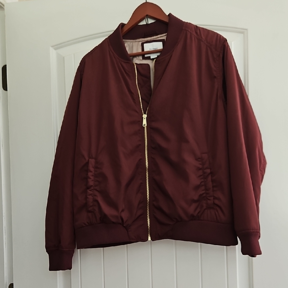Old Navy Red Bomber Jacket with Ribbed Details